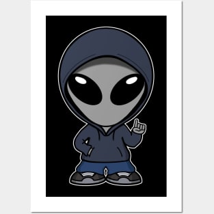 Gray Space Alien Character Pointing Up (v2) Posters and Art
